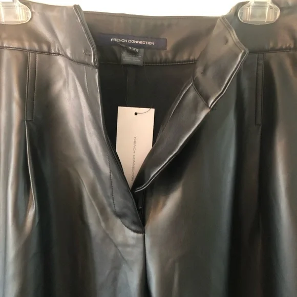 French Connection Wide Leg Trousers Faux Leather Black "Crolenda" Style Size 12 - Picture 8 of 14